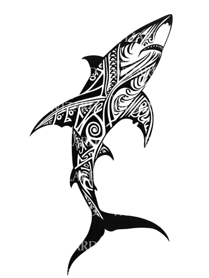 Ilustrasi Tato Kekuatan Hiu Tribal