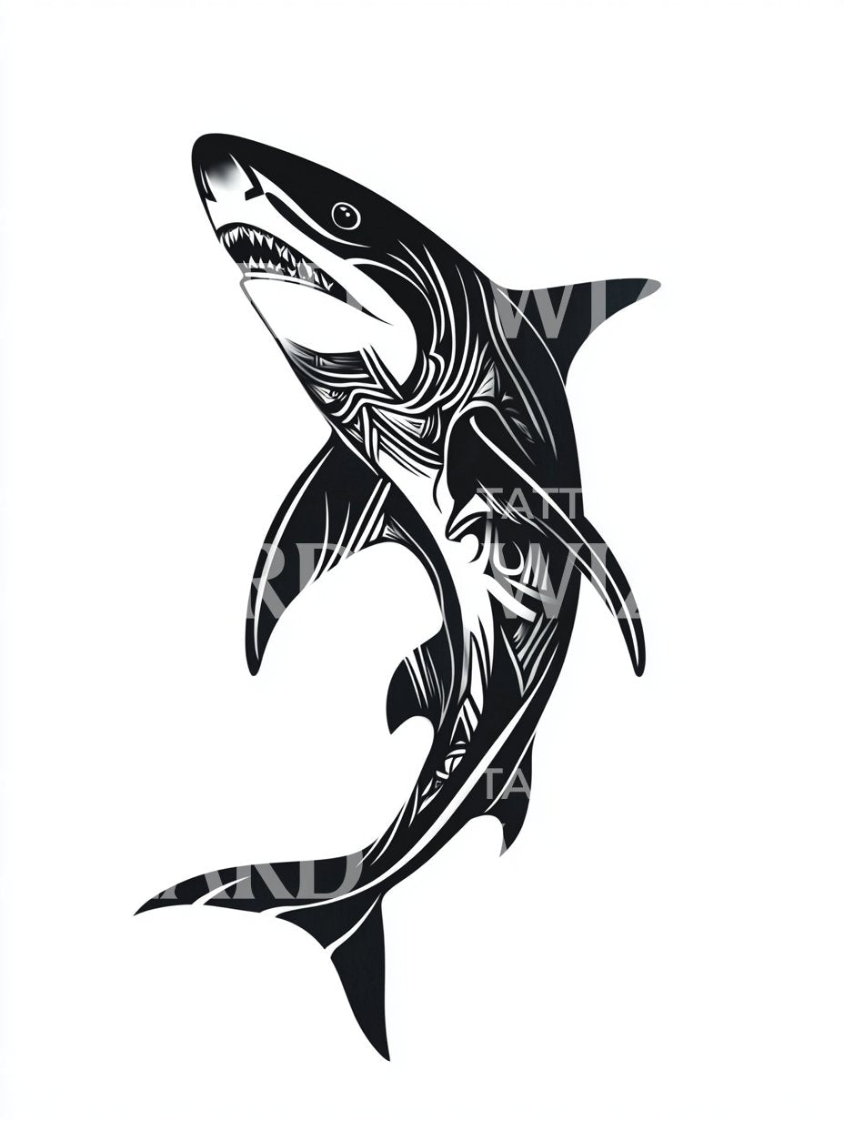 Tribal Shark Warrior Tattoo Design