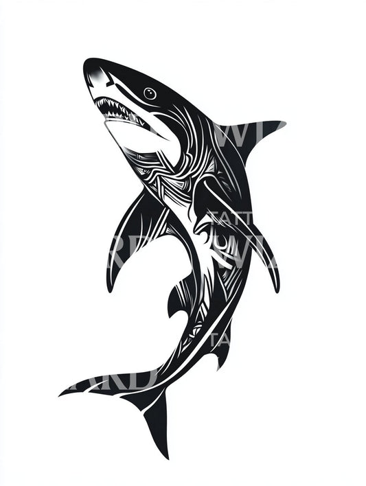 Design de Tatouage de Guerrier Requin Tribal