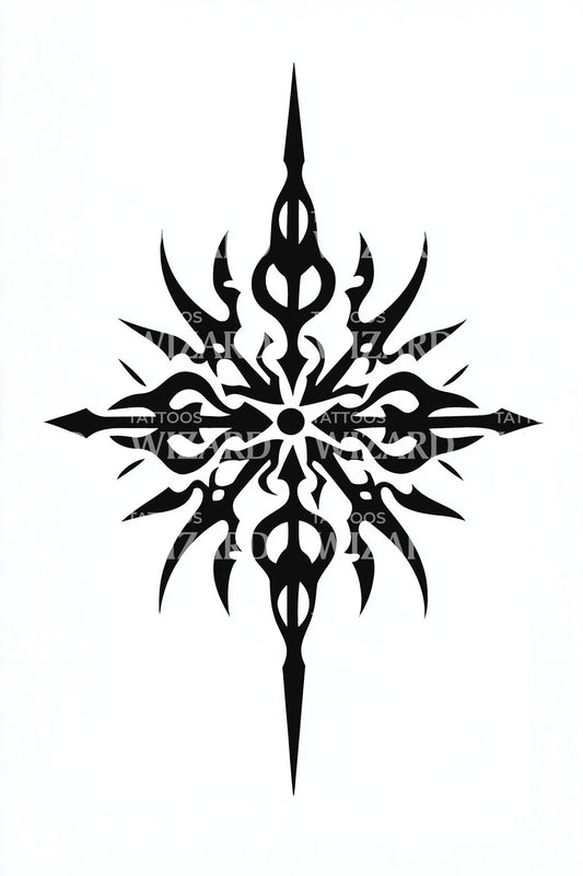 Tribal Snowflake Compass Tattoo Design