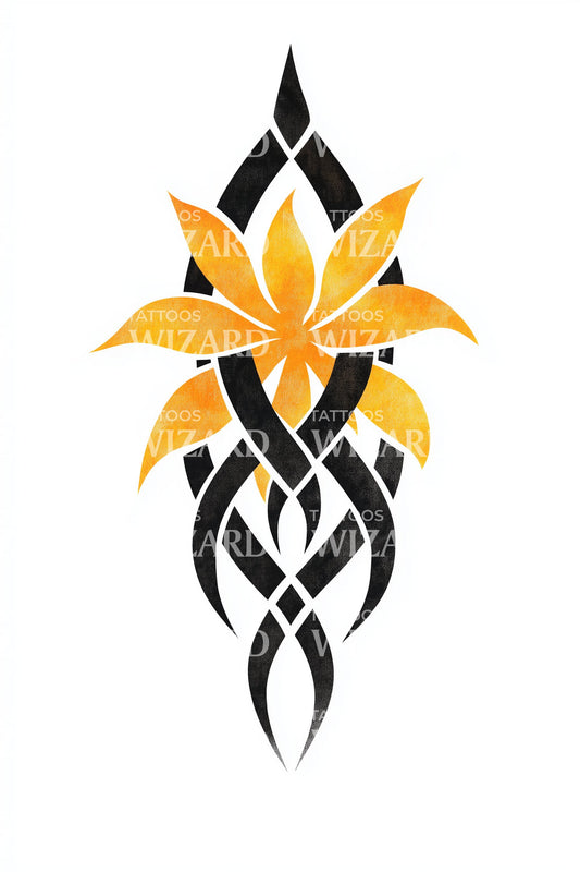 Tribal Star Lily Tattoo Design