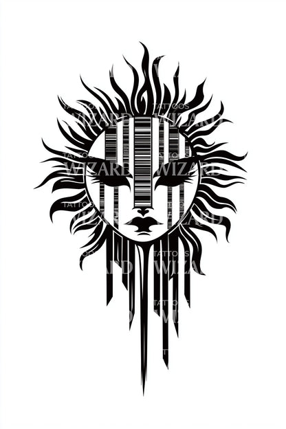 Tribal Sun Face Tattoo Design