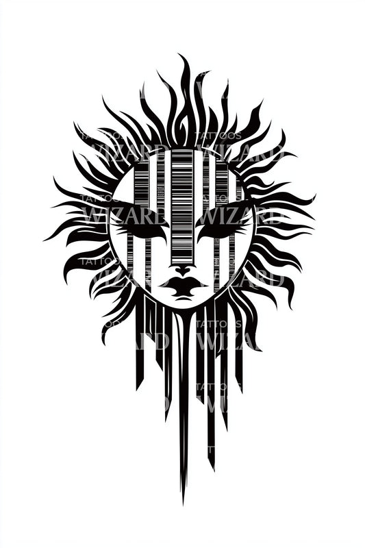 Tribal Sun Face Tattoo Design