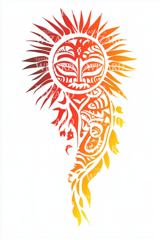 Тату-дизайн с племенной маской солнца