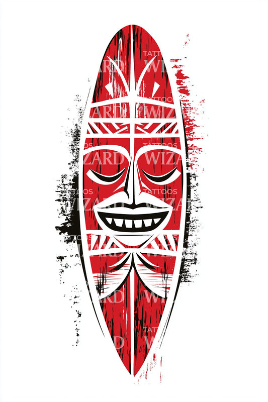 Tribal Surfboard Mask Tattoo Design