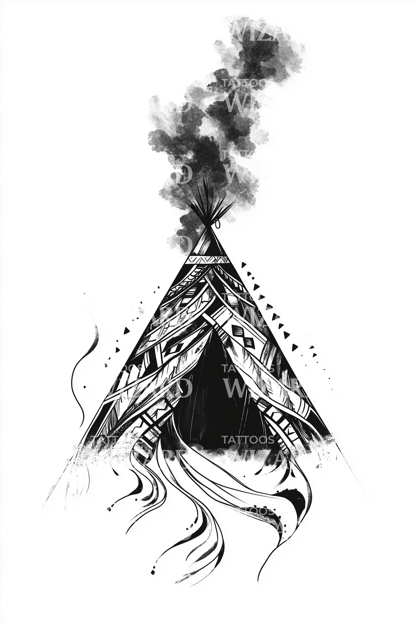 Tribal Teepee Smoke Tattoo Design