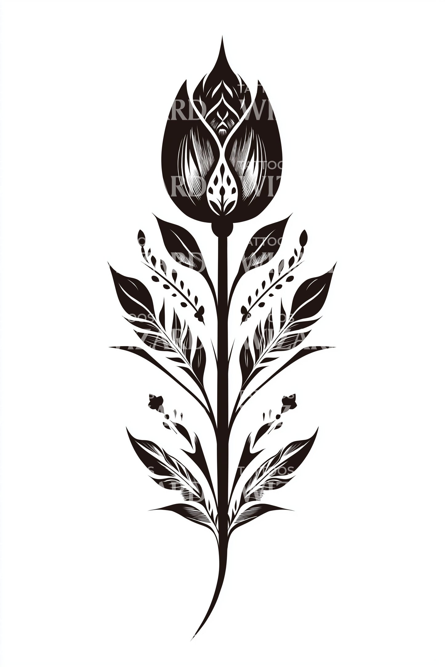 Tribal Tulip Emblem Tattoo Design