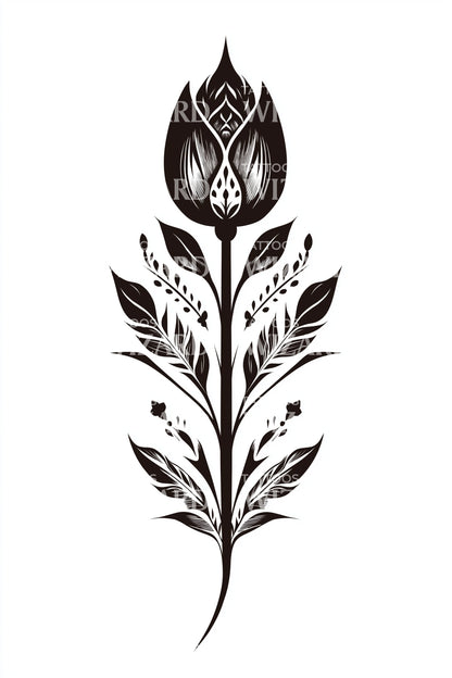 Tribal Tulip Emblem Tattoo Design