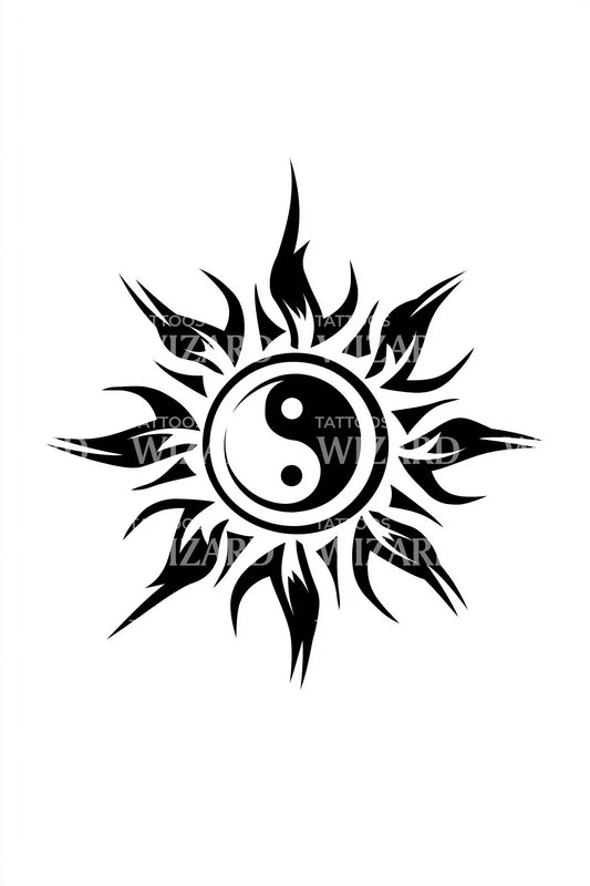 Tribal Yin Yang Sun Tattoo Design