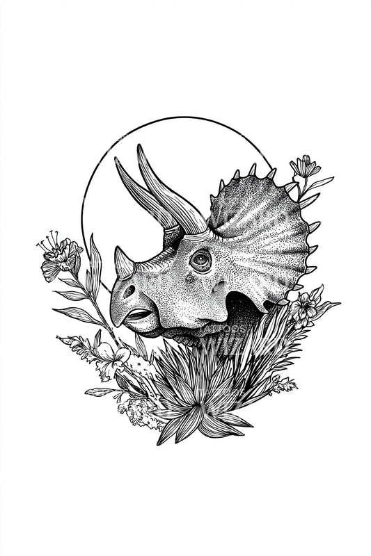 Triceratops Garden Circle Tattoo Design