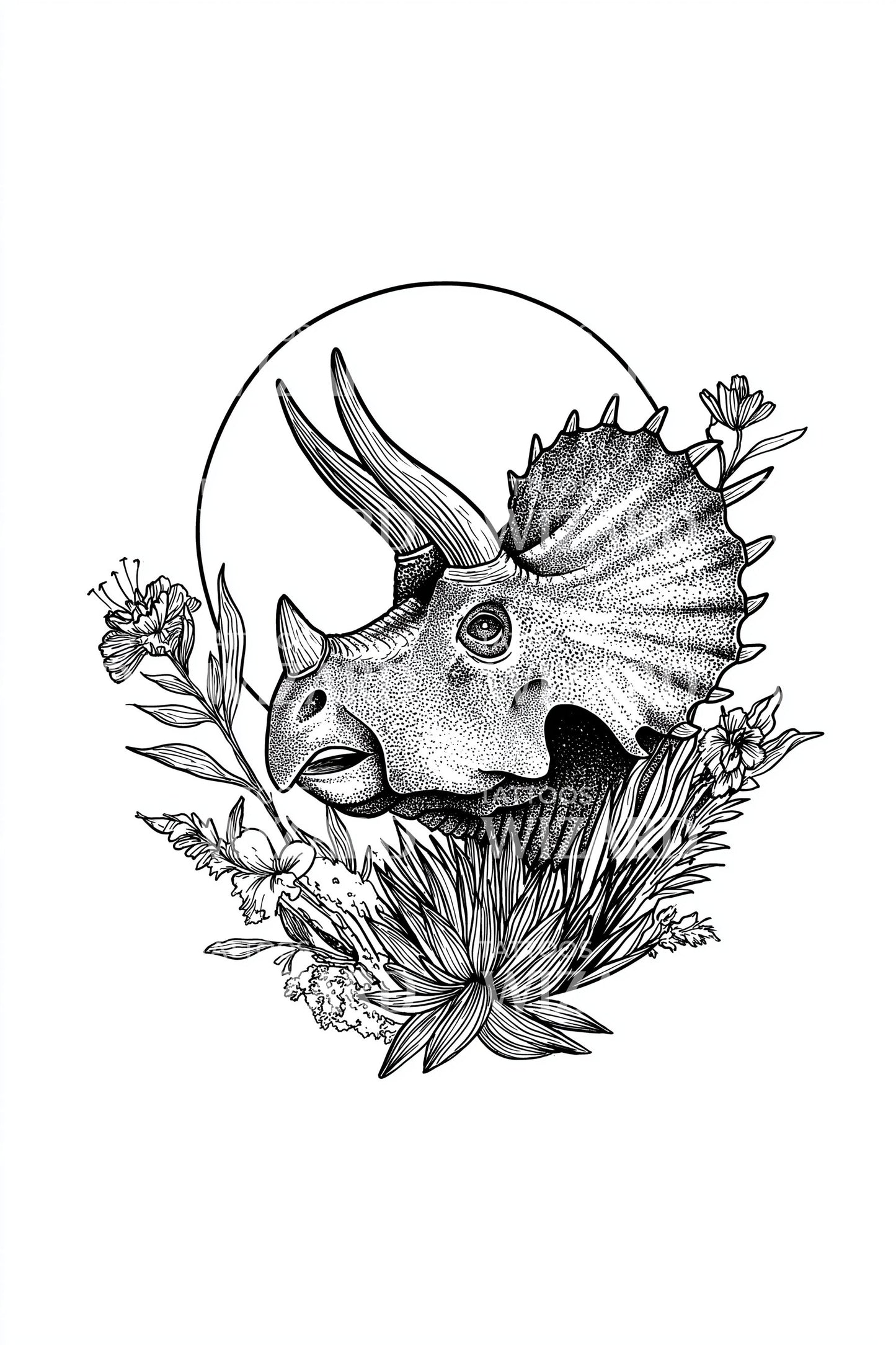 Triceratops Garden Circle Tattoo Design