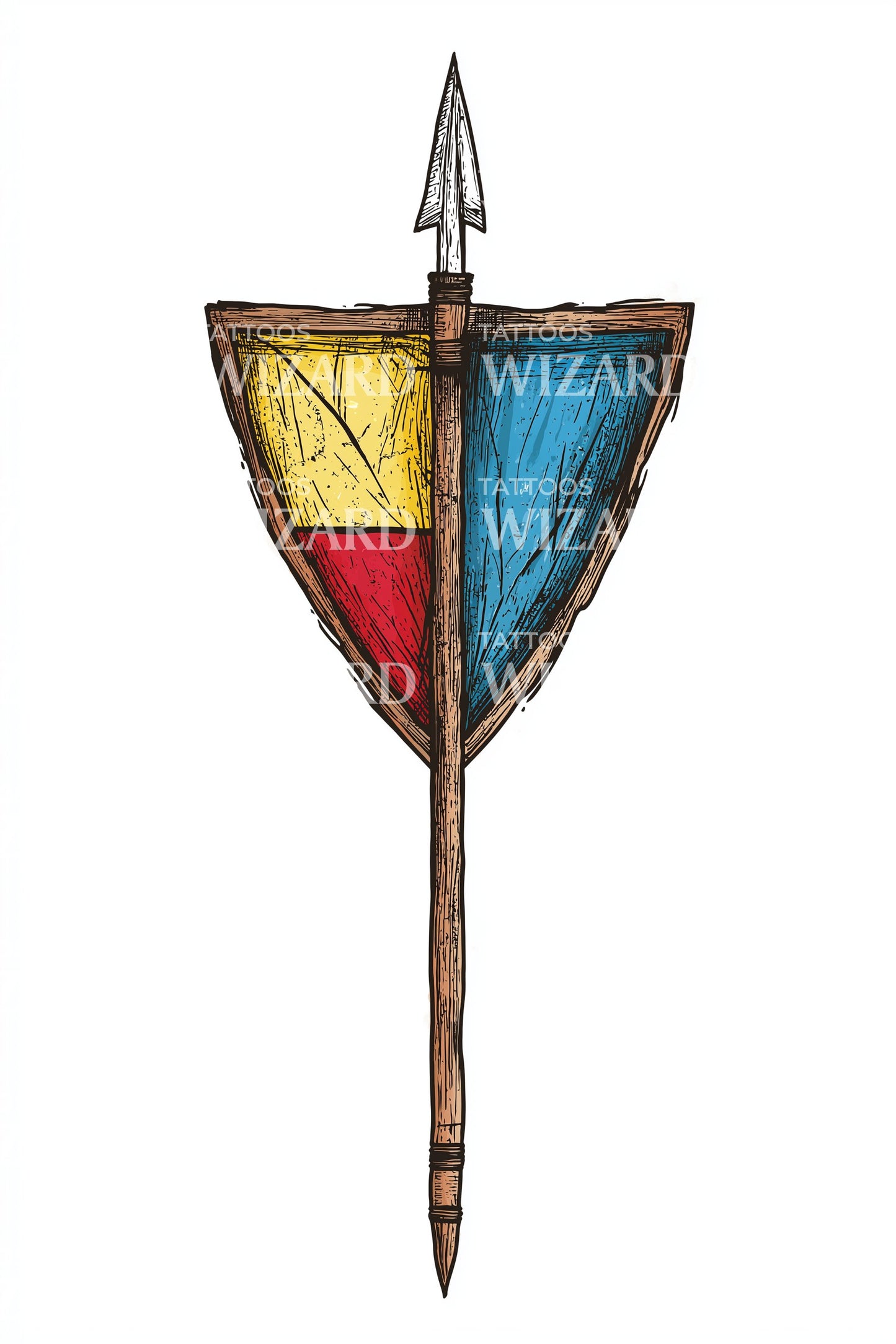Desenho de Tatuagem de Escudo Tribal Tricolor