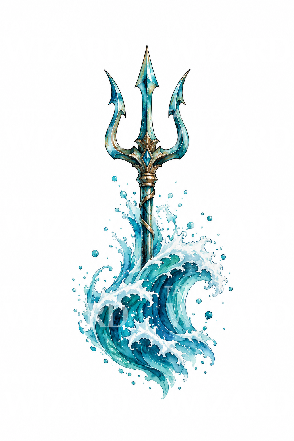 Tattoo-Illustration eines Dreizacks aus der Welle
