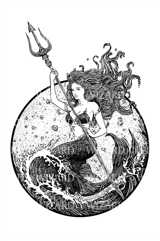 Design Tatuaggio Sirena del Mare con Tridente