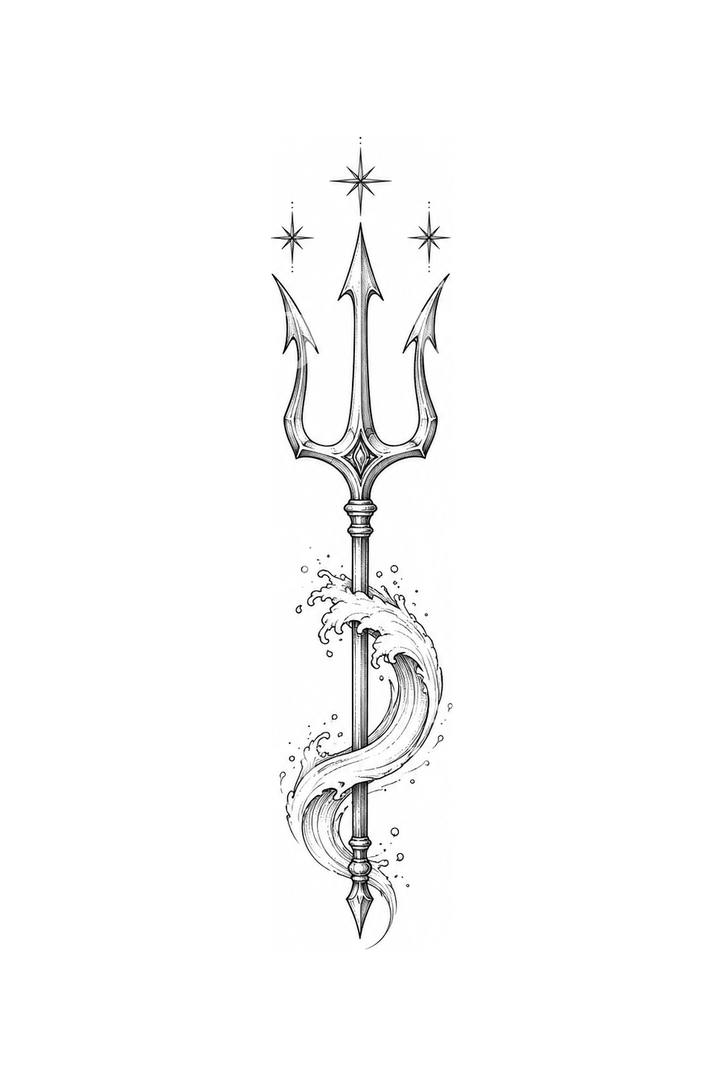 Desain Tato Trisula dengan Ombak dan Bintang
