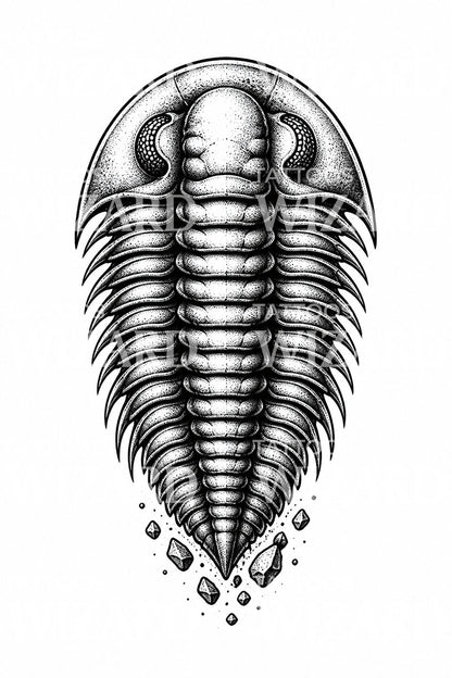 Trilobite Fossil Blackwork Tattoo Design