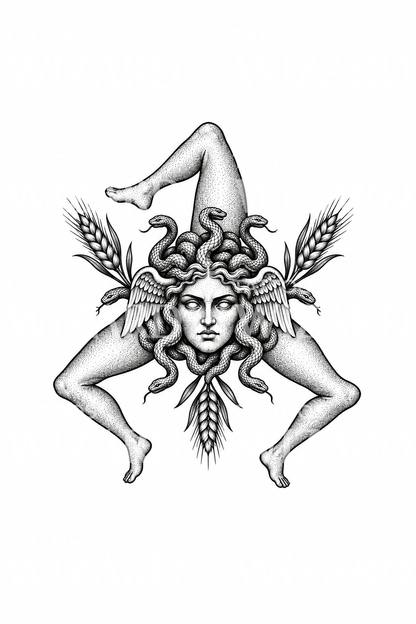 Trinacria Medusa and Wheat Tattoo Design
