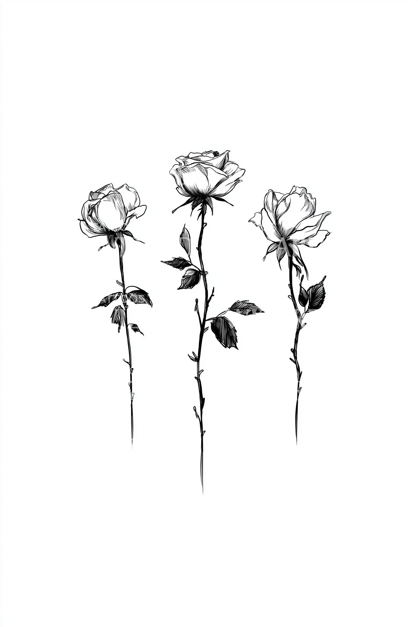 Trio Rose Stems Tattoo Design