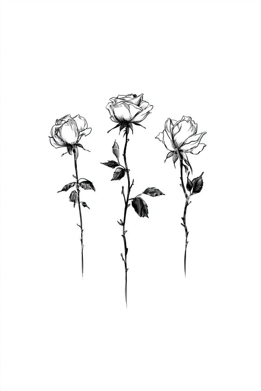 Trio Rose Stems Tattoo Design
