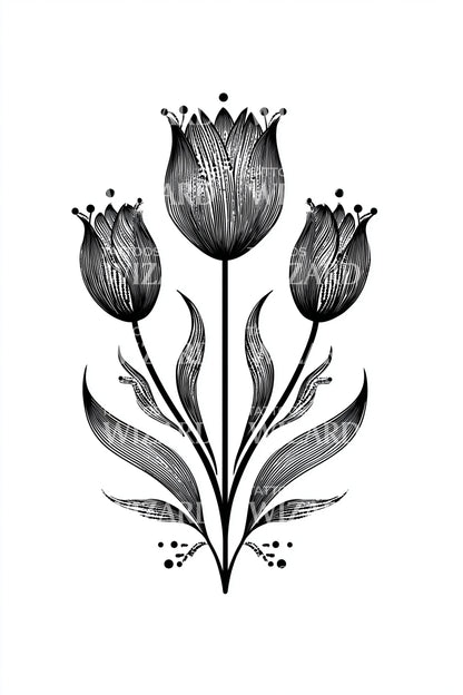 Trio Tulips Botanical Tattoo Design
