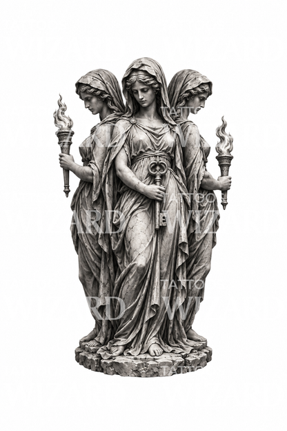 Tattoo-Design der dreifachen Marmorstatue der Hekate
