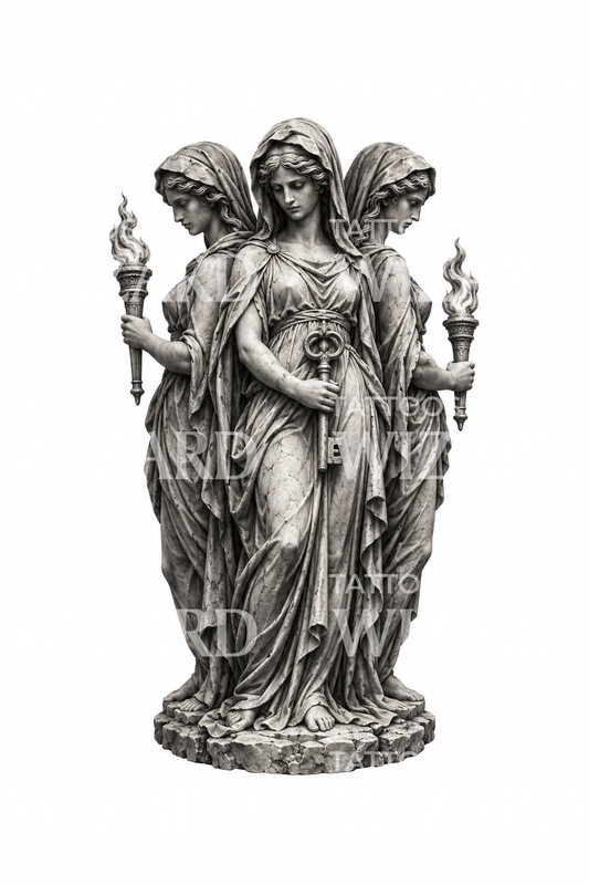 Tatoveringsdesign av Hekates tredoble marmorstatue