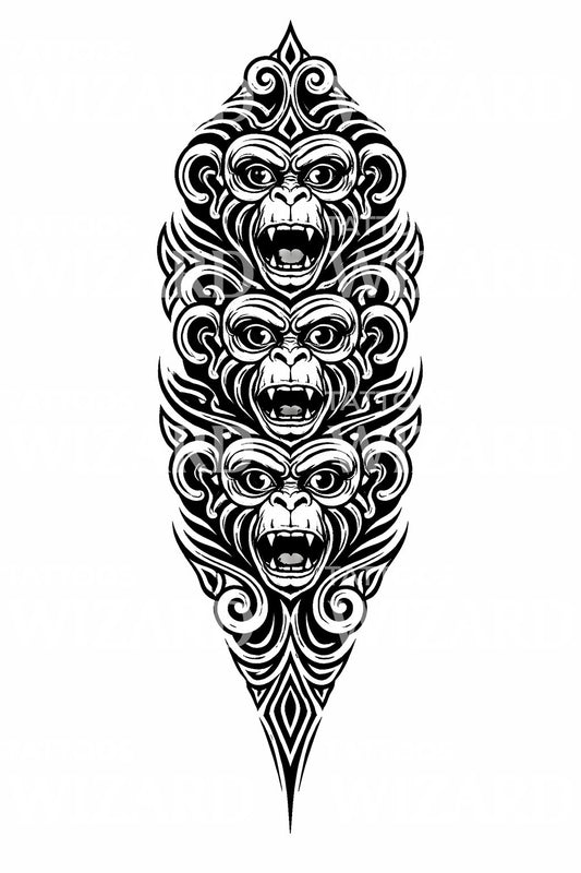 Triple Monkey Tattoo Design