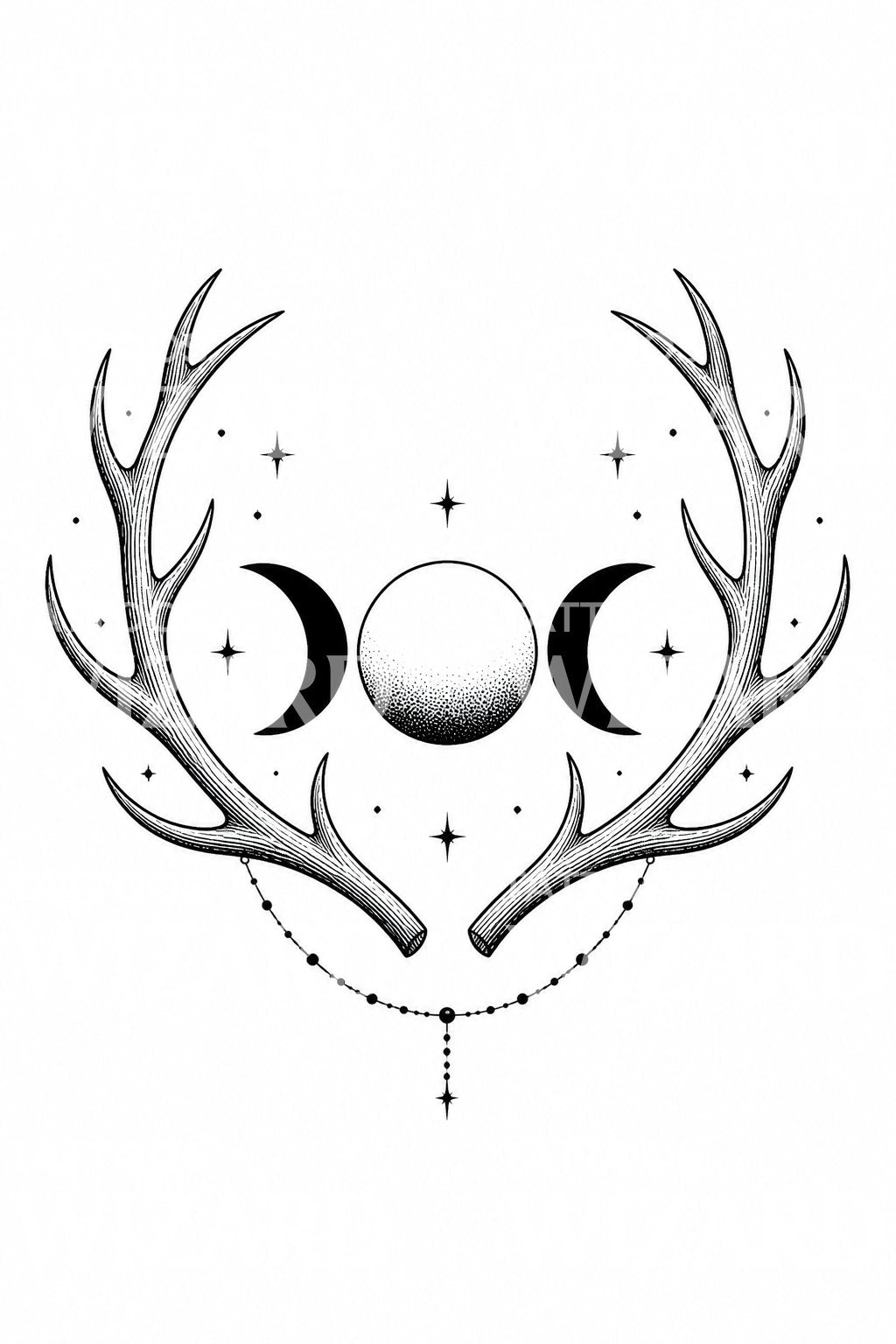 Tatoveringsdesign med trippelmåne og gevir