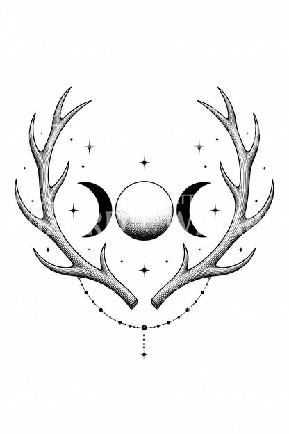 Tatoveringsdesign med trippelmåne og gevir