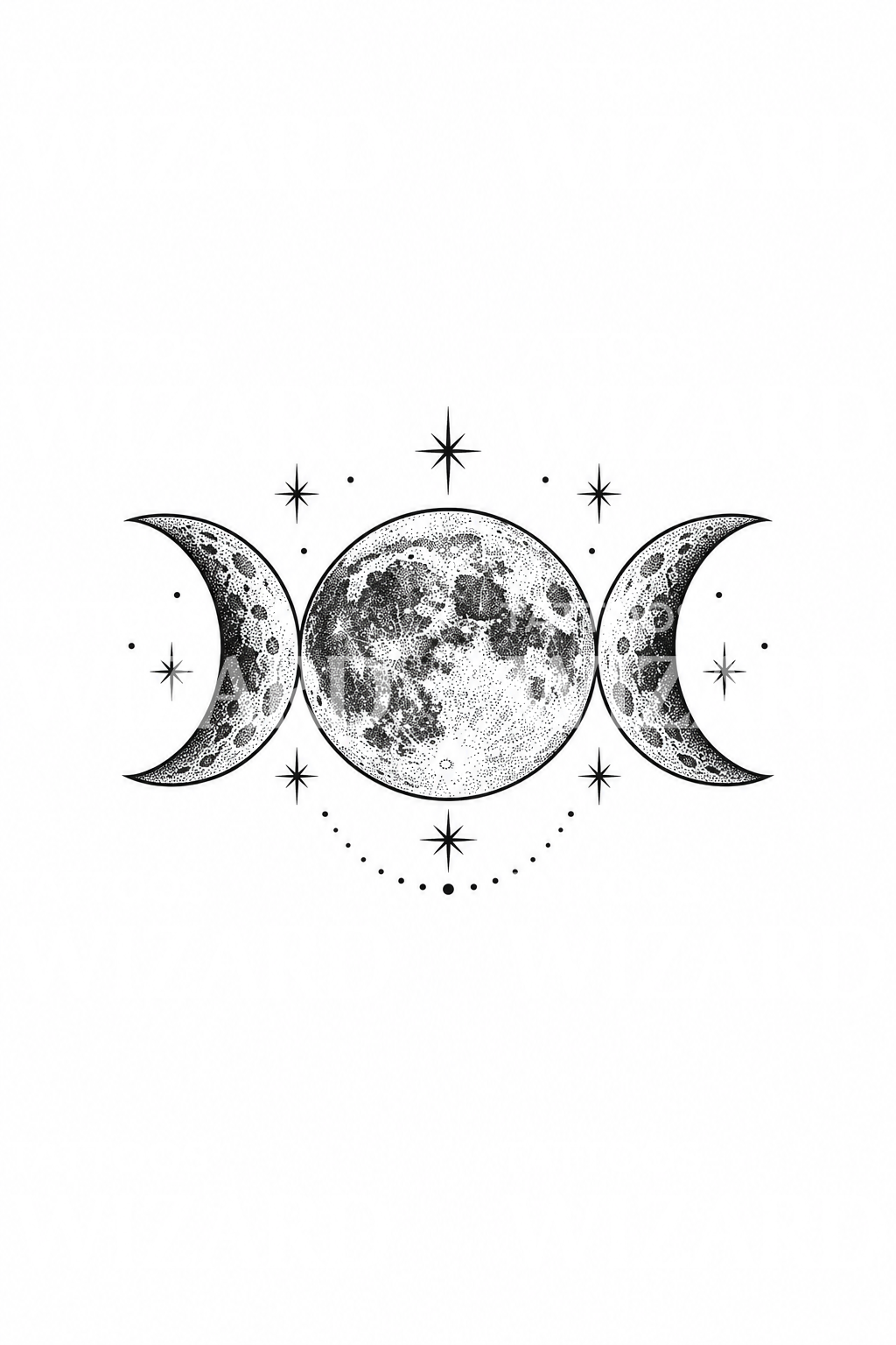 Triple Moon Goddess Dotwork Tattoo Design