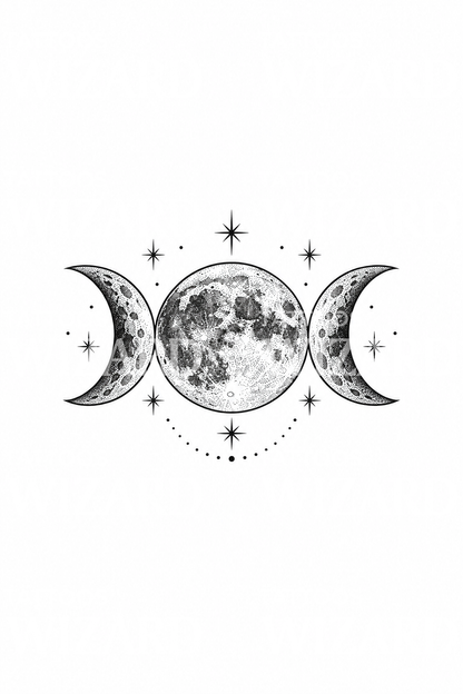 Triple Moon Goddess Dotwork Tattoo Design