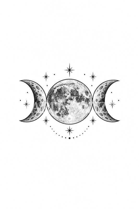 A hármas holdistennő dotwork tetoválásmintája