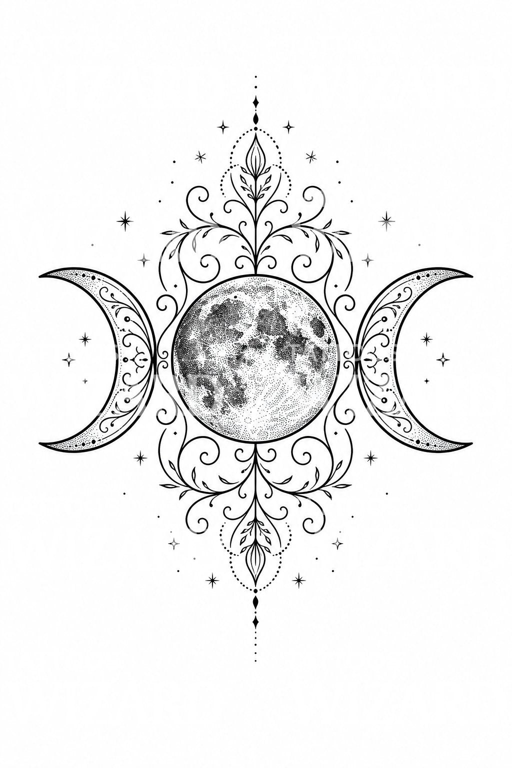 Triple Moon Goddess Tattoo Design
