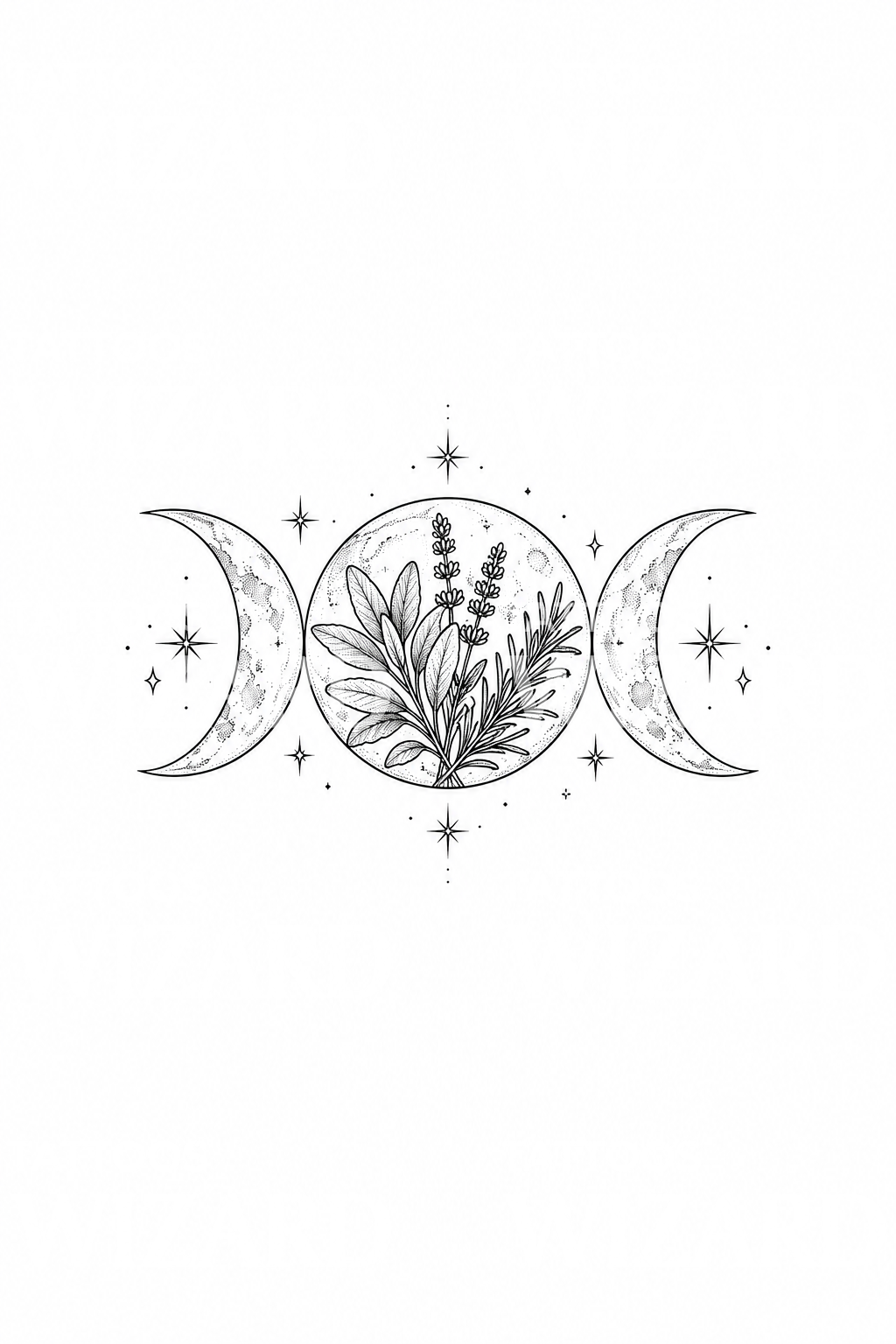Triple Moon Herbal Goddess Tattoo Idea