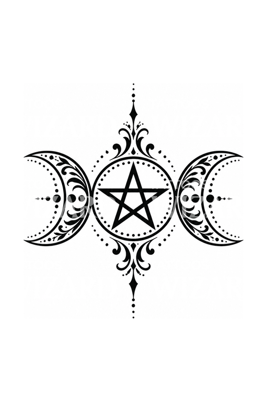 Üçlü Ay Pentagram Wicca Dövme Tasarımı