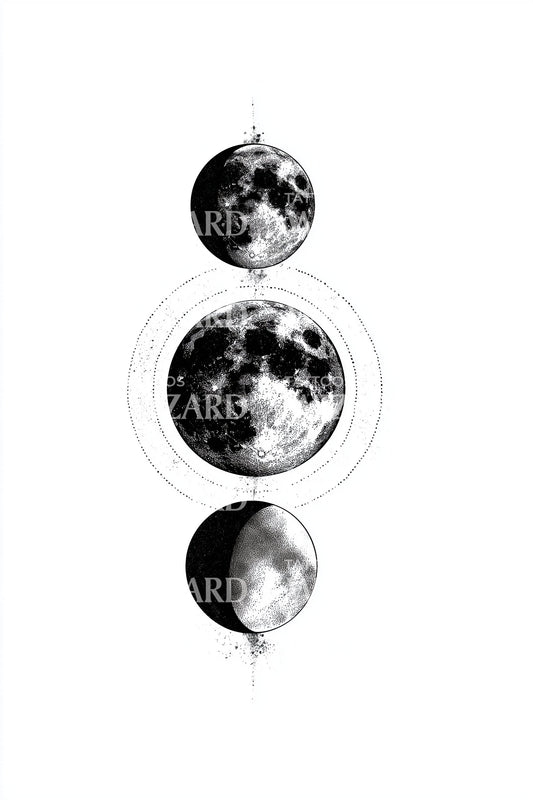 Triple Moon Phases Tattoo Illustration