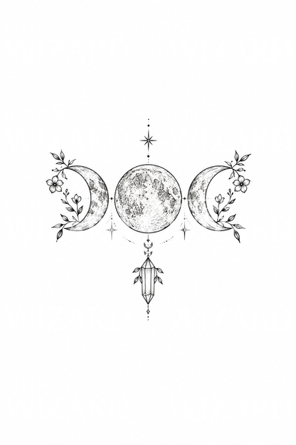 Triple Moon with Crystal Fine Line Tattoo