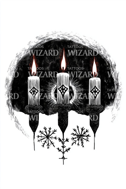 Triple Winter Candle Tattoo Design