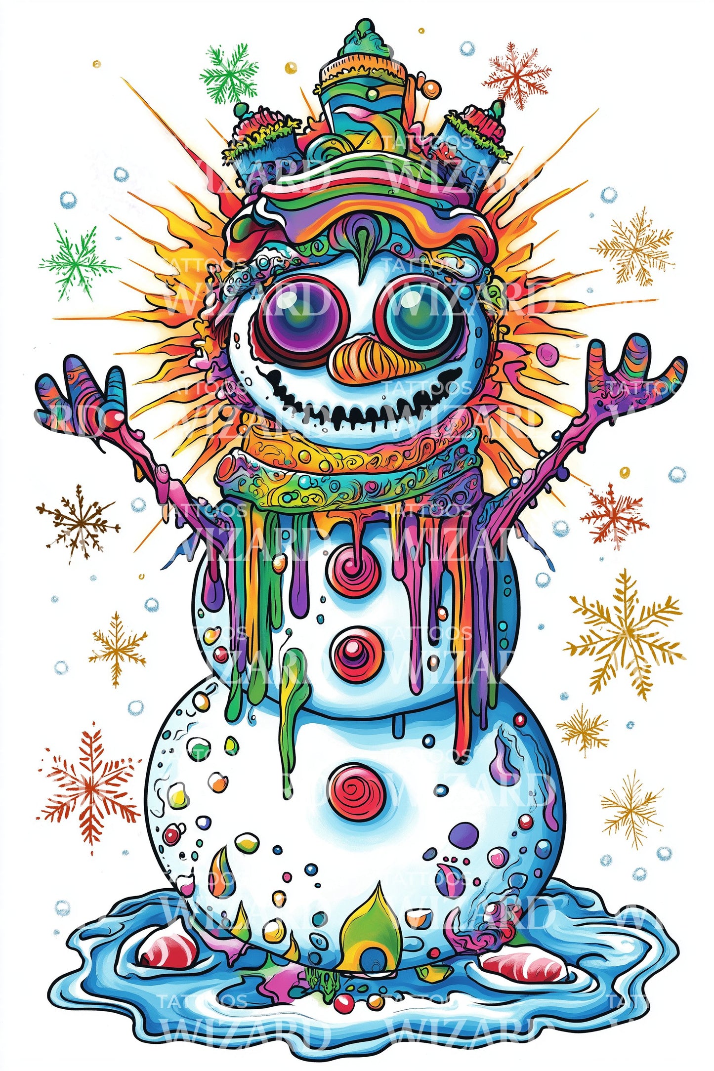 Trippy Snowman Monster Tattoo Illustration