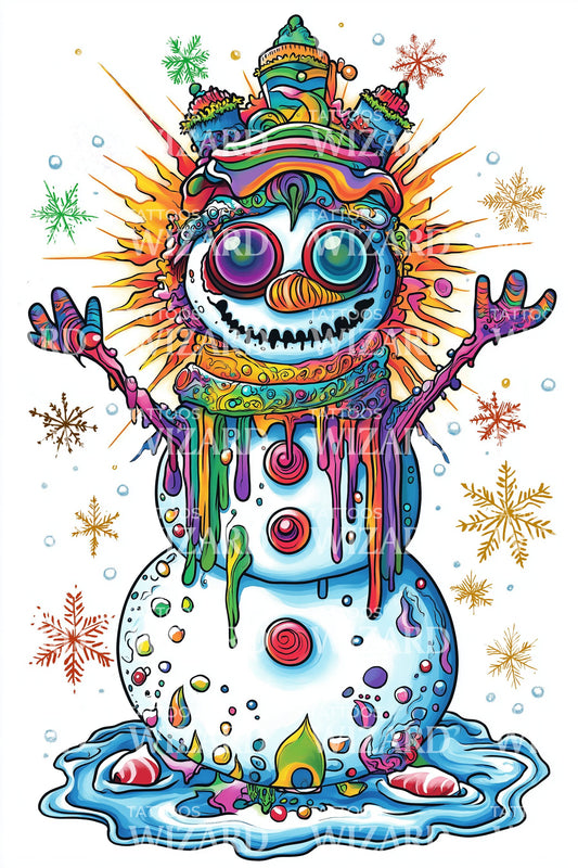 Trippy Snowman Monster Tattoo Illustration