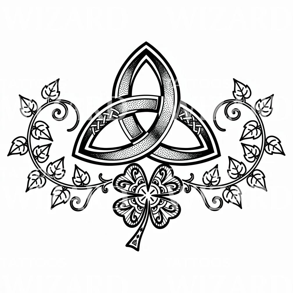Triquetra Knot and Clover Tattoo Illustration