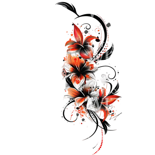 Minimalistisches Tattoo-Design mit tropischen Blumen