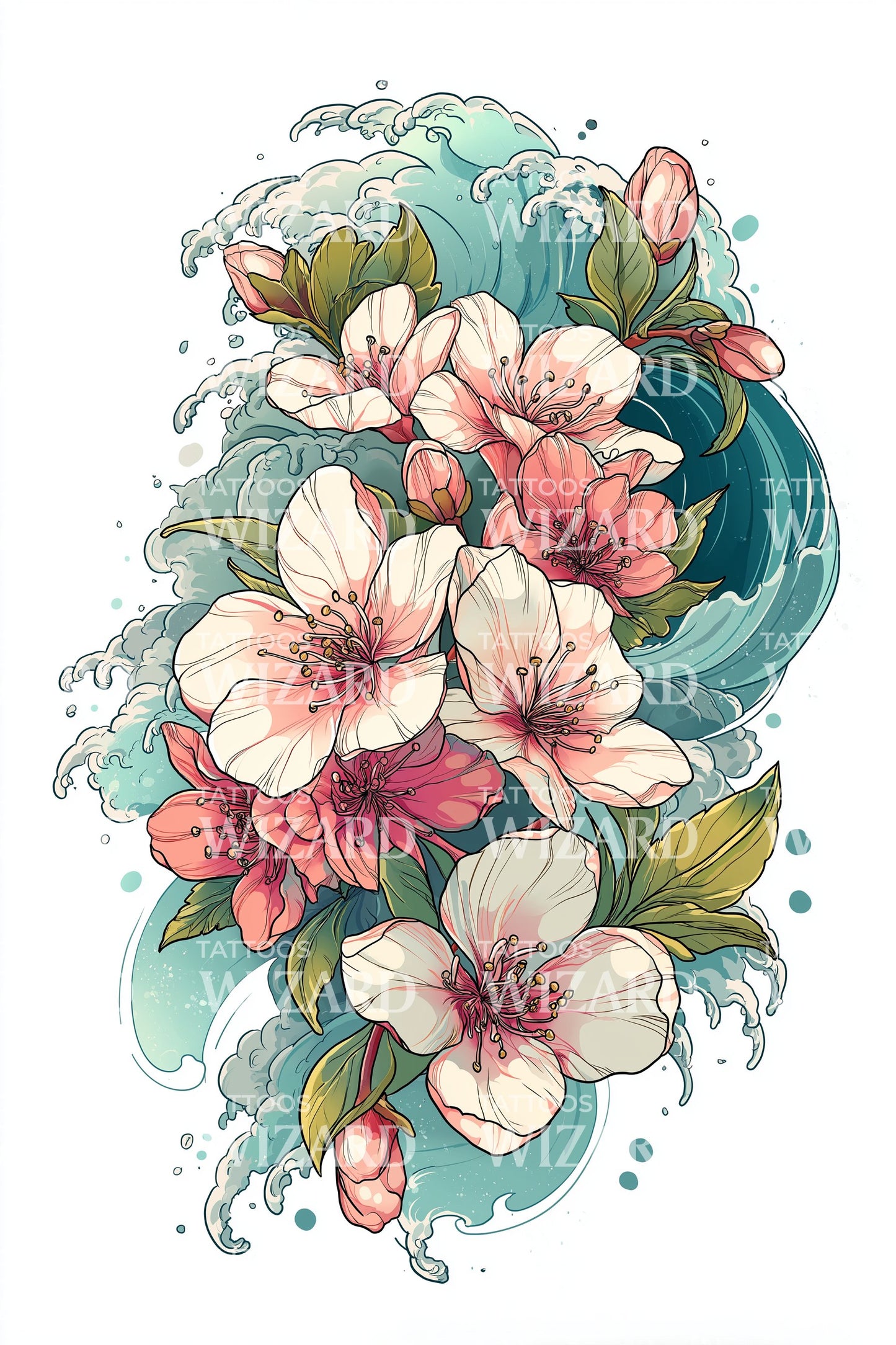 Tropical Hibiscus Splash Tattoo Illustration