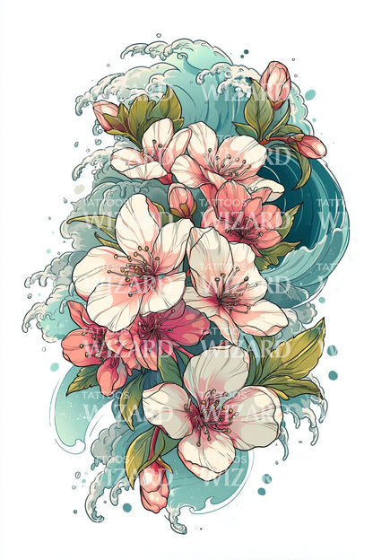 Tropical Hibiscus Splash Tattoo Illustration