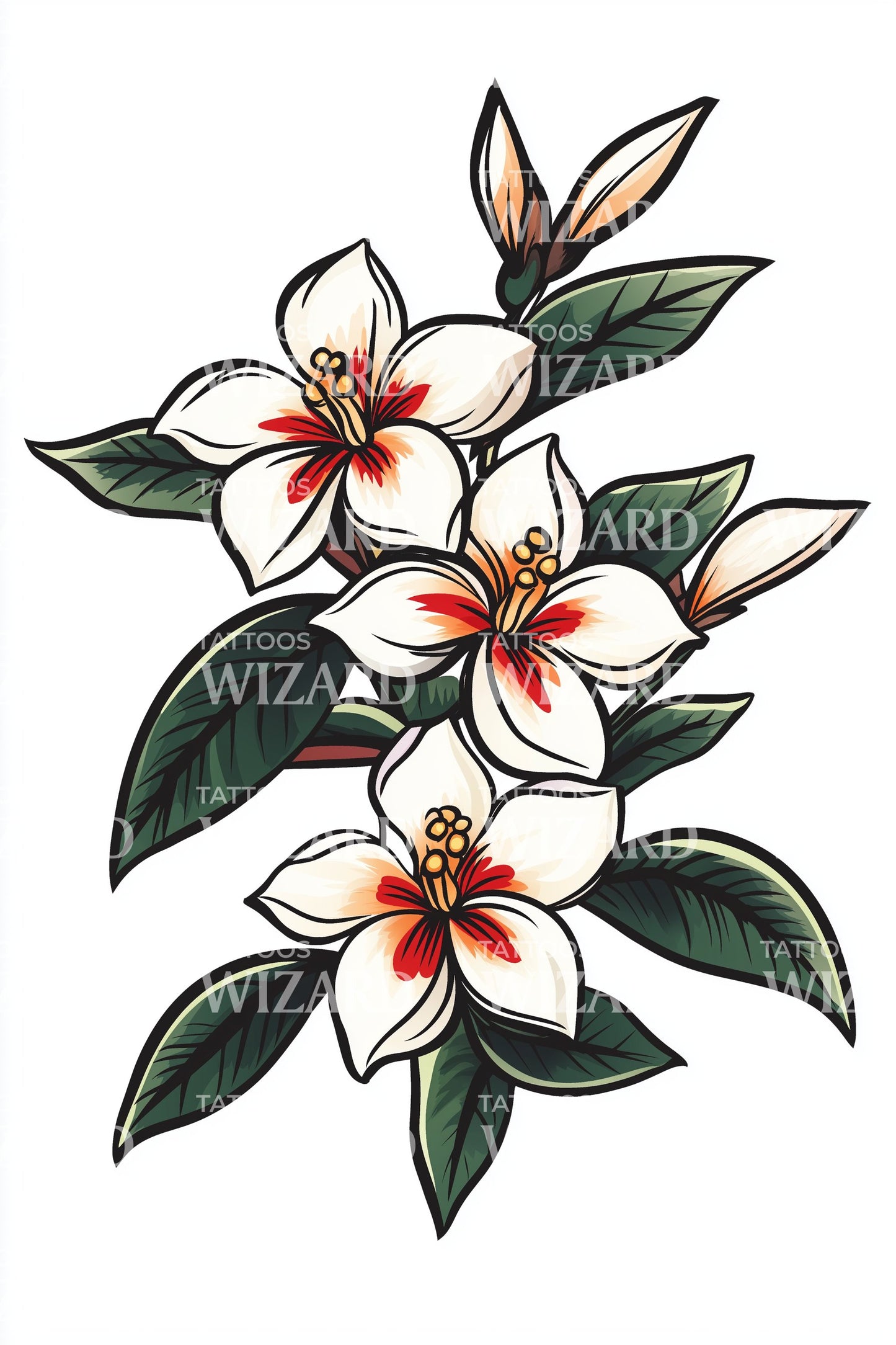 Tropical Jasmine Cluster Tattoo Illustration