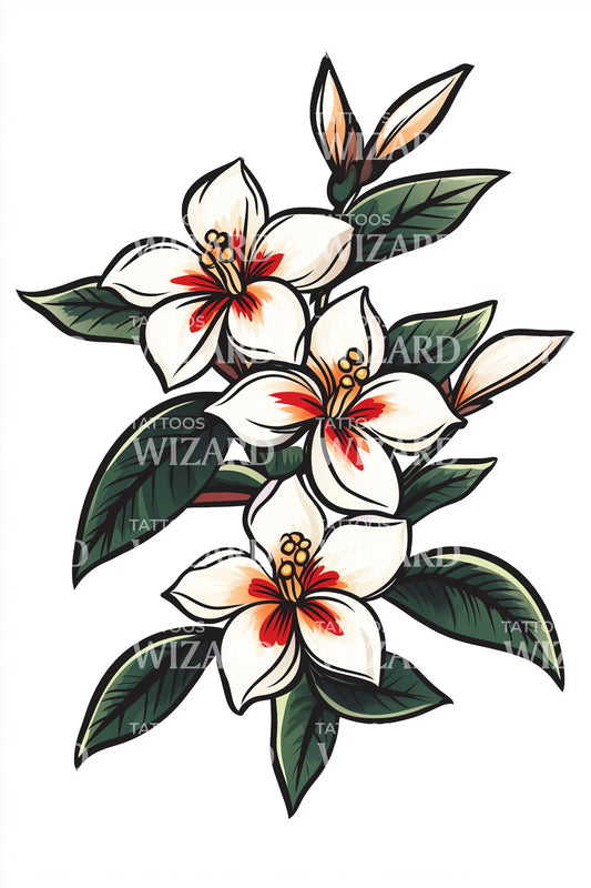 Tropical Jasmine Cluster Tattoo Illustration
