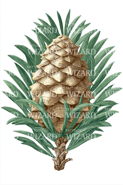 Tropical Pine Cone Tattoo Illustration