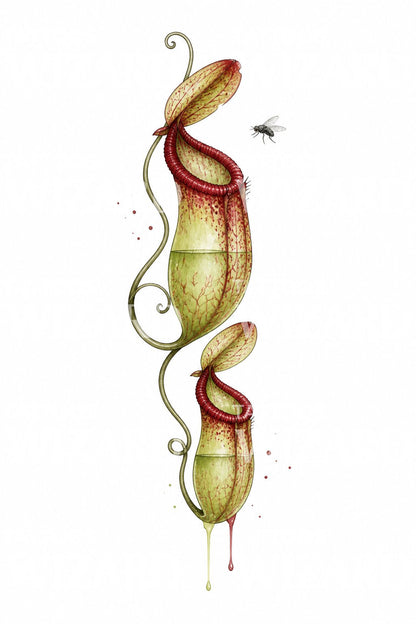 Tropical Pitcher Plant Tattoo Illustration