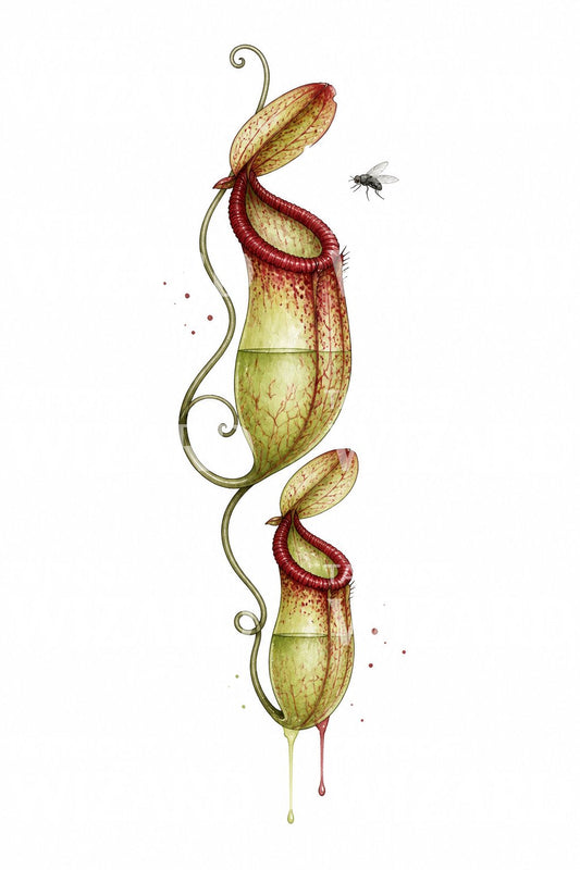 Ilustrace tropické láčkovky jako tetování