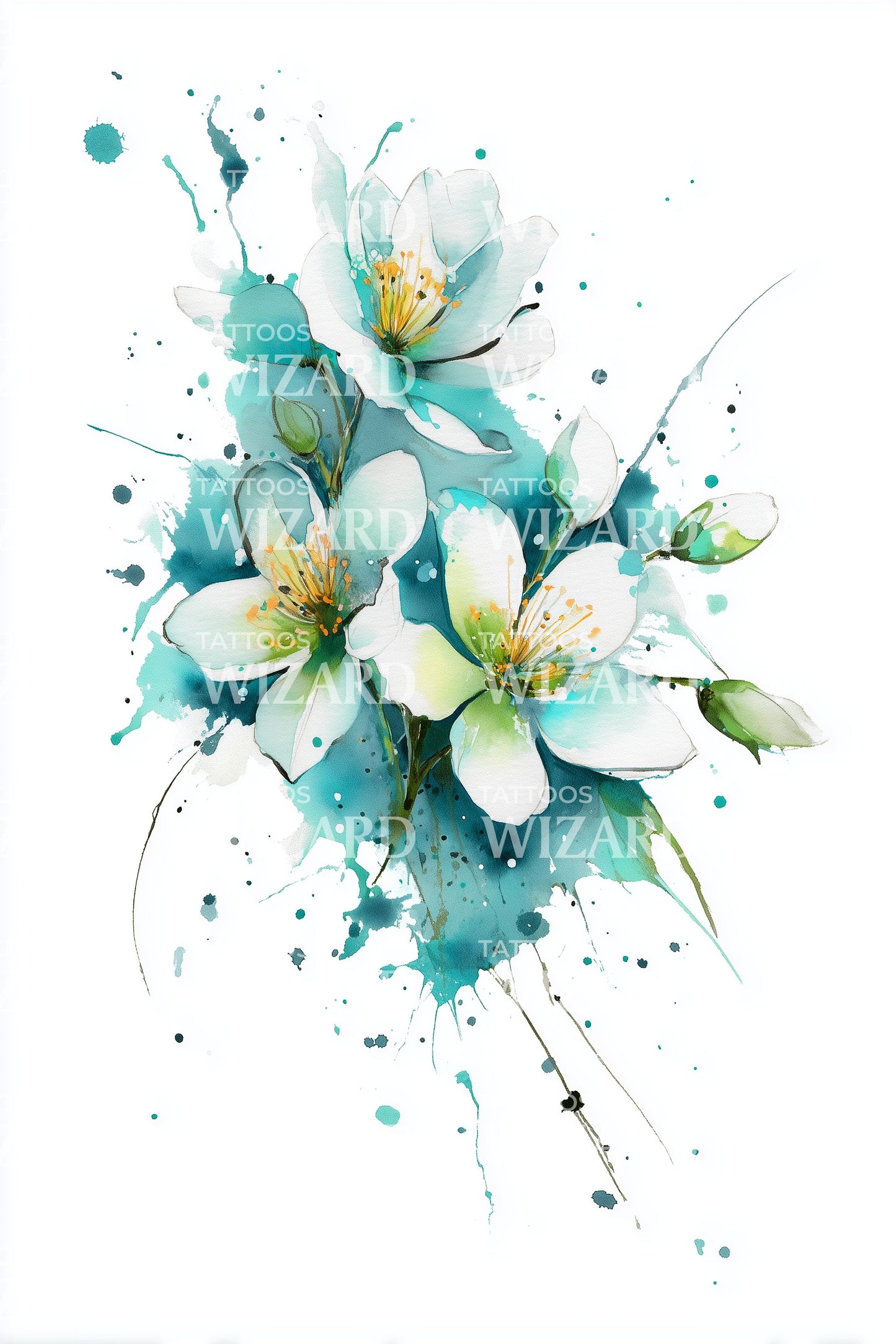 Tropical Plumeria Bouquet Tattoo Illustration